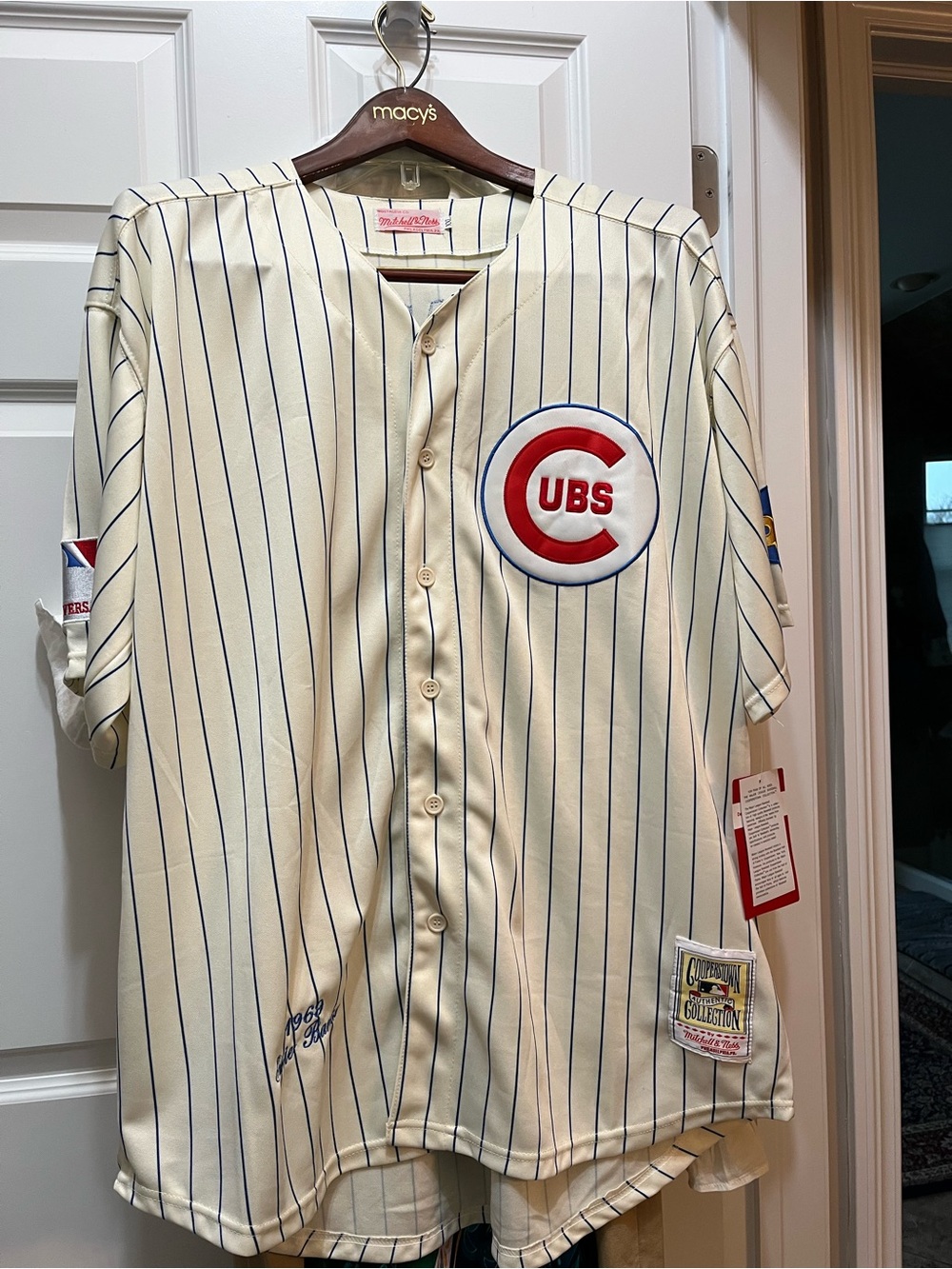 Mitchell & Ness Chicago Cubs Cream Pinstripe Ernie Banks Jersey NWT